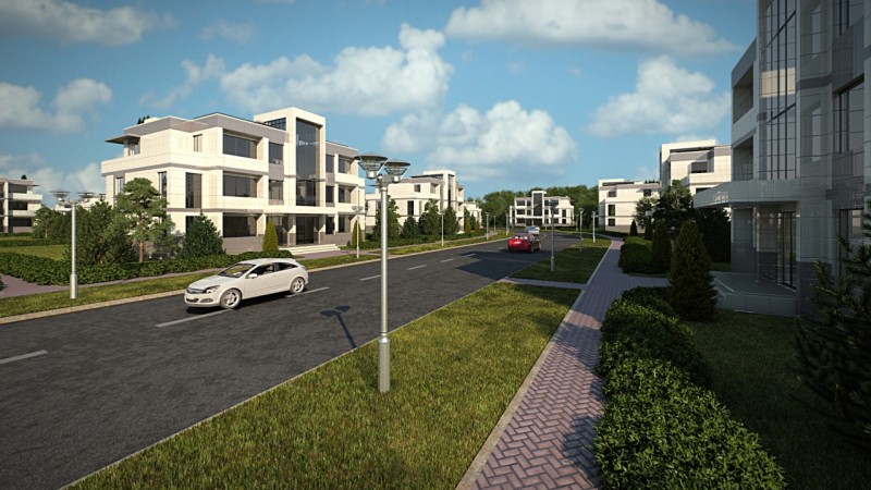 визуализация 3-этажных многоквартирных домов в пойме реки  Сатис