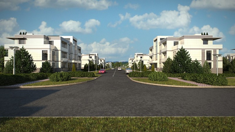 визуализация 3-этажных многоквартирных домов в пойме реки  Сатис